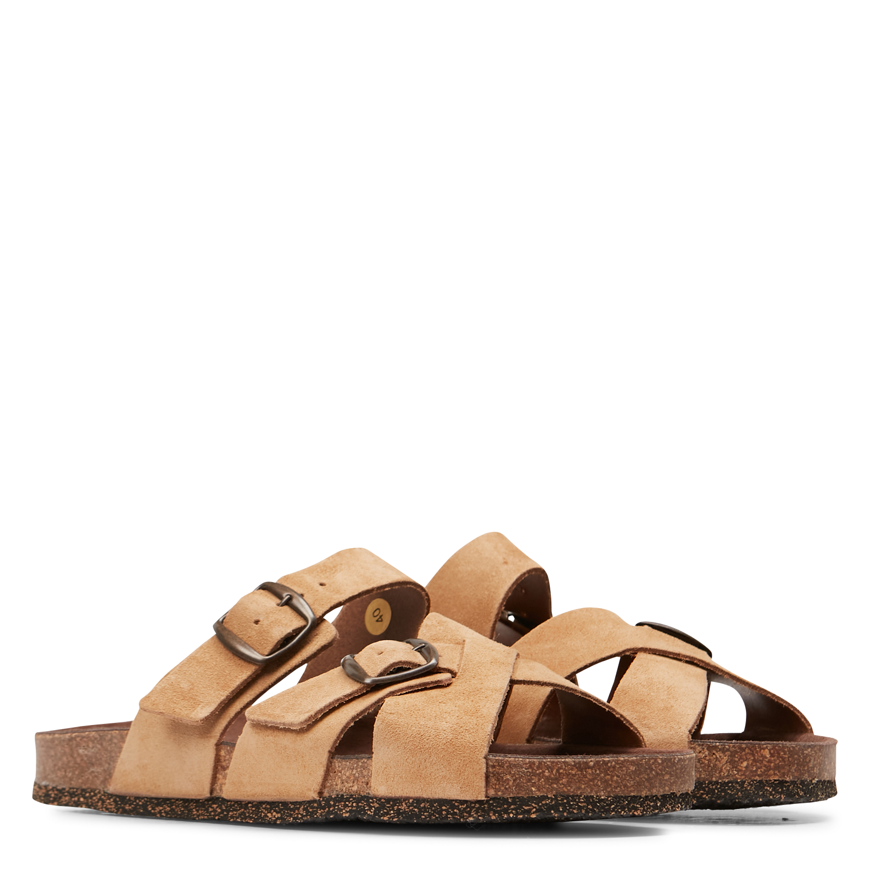 LOANN - Sandales plates en cuir velours | Beige