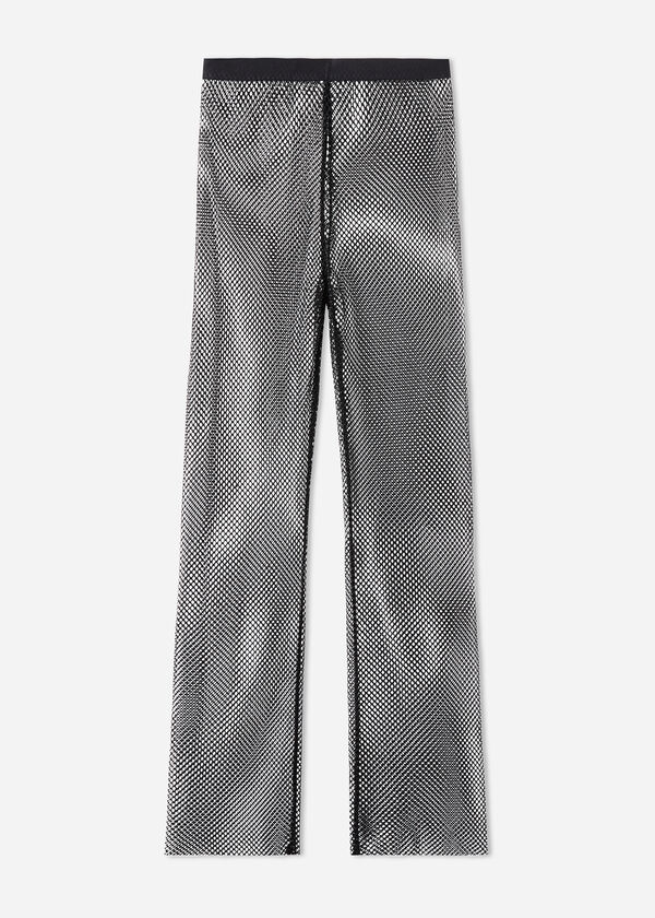 Calças legging de rede com strass brilhantes