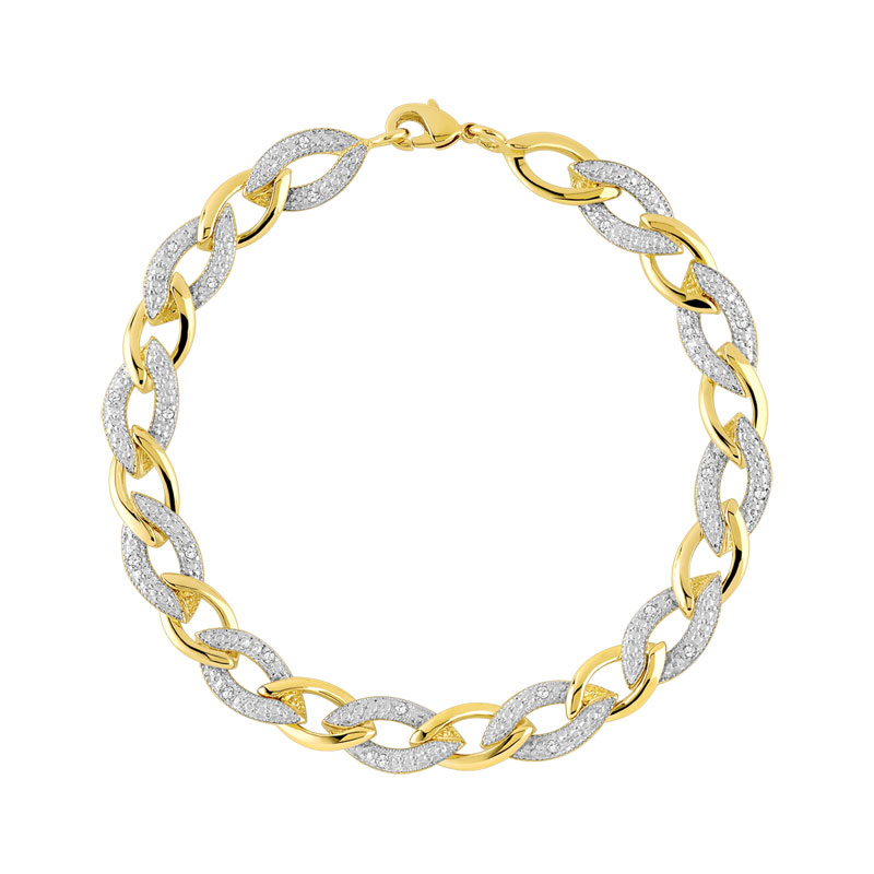 Bracelet plaqué or 2 tons maille et zirconias 19 cm