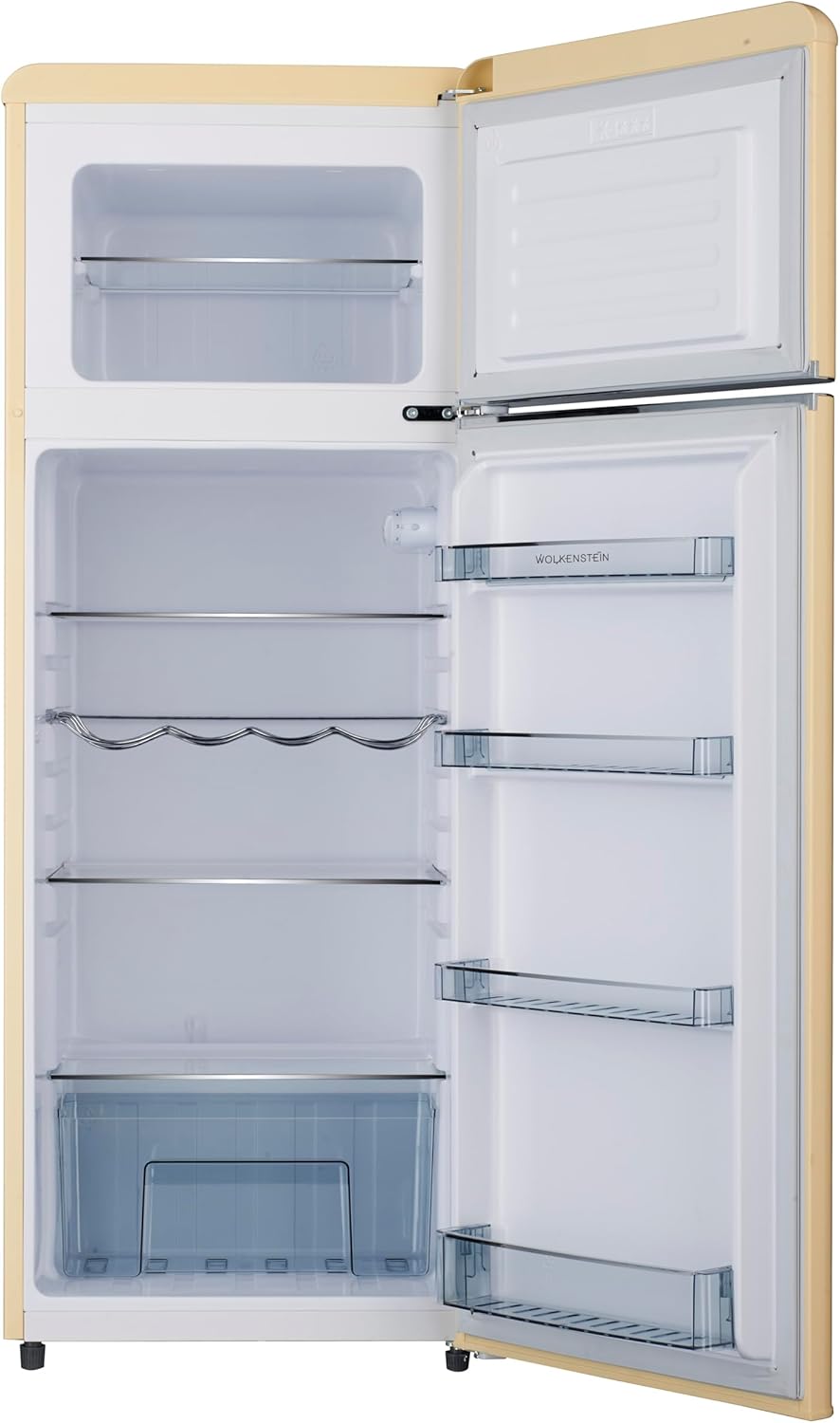 WOLKENSTEIN Retro Kühl-Gefrier-Kombination GK212.4RT SC211 Liter | Nostalgie Design Kühlschrank | 39 Liter 4 Sterne Gefrierfach | Nur 41 dB | LED-Beleuchtung | Silber Applikationen | Freistehend