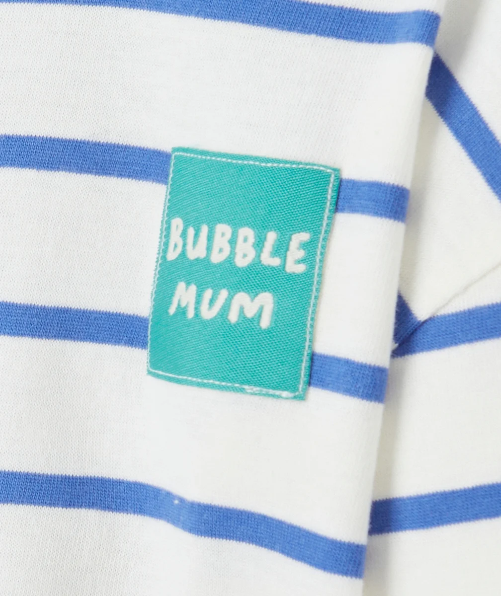 T-SHIRT MANCHES LONGUES BÉBÉ GARÇON EN COTON BIO BLANC À RAYURES BLEUES