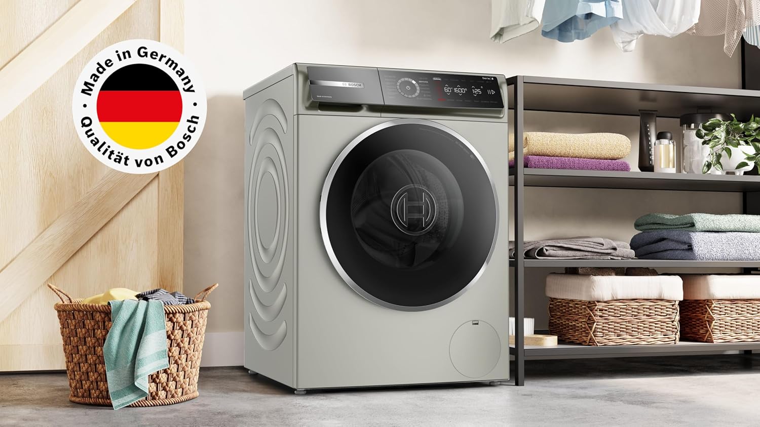 Bosch WGB2560X1, Serie 8, Smarte Waschmaschine, 1-10kg, 1600 UpM, Made in Germany, Maximale Energie- und Wasserersparnis, Fleckenautomatik, Iron Assist, Speed Perfect, Nachlegefunktion, Silber-inox