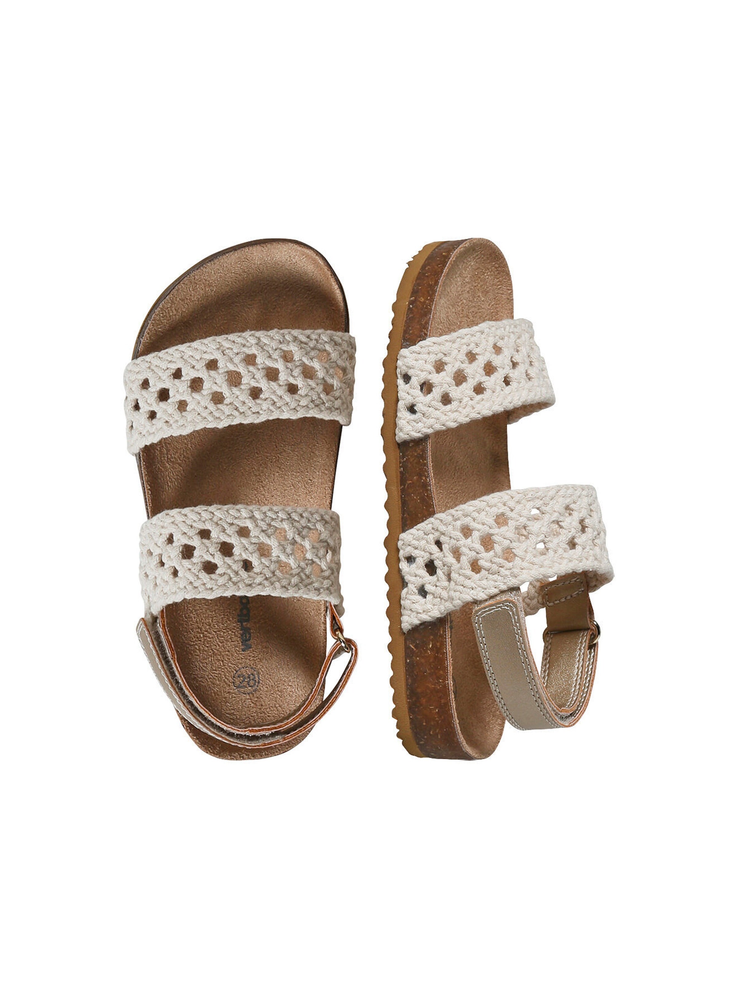 Vertbaudet Kinder Klett-Sandalen in Häkeloptik beige