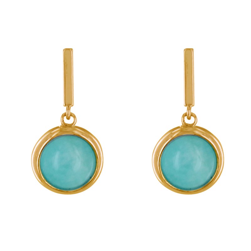Boucles d'Oreilles Plaqué Or Barre et Demi Perle d'Amazonite