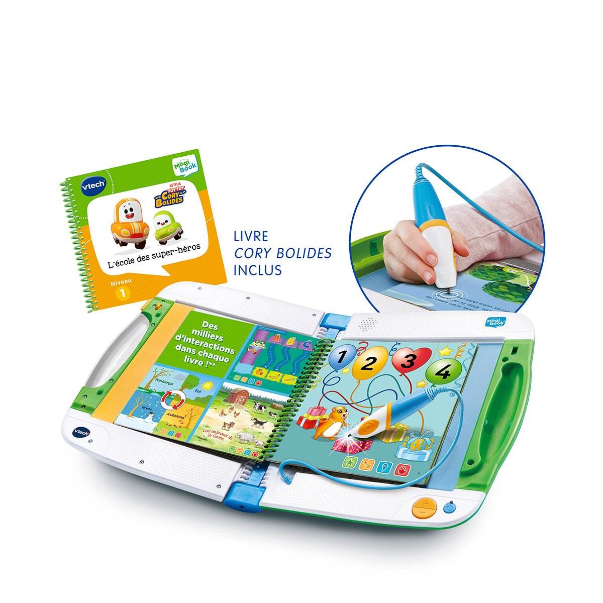 Magibook V2 starter pack vert et le livre Tut Tut Cory bolides
