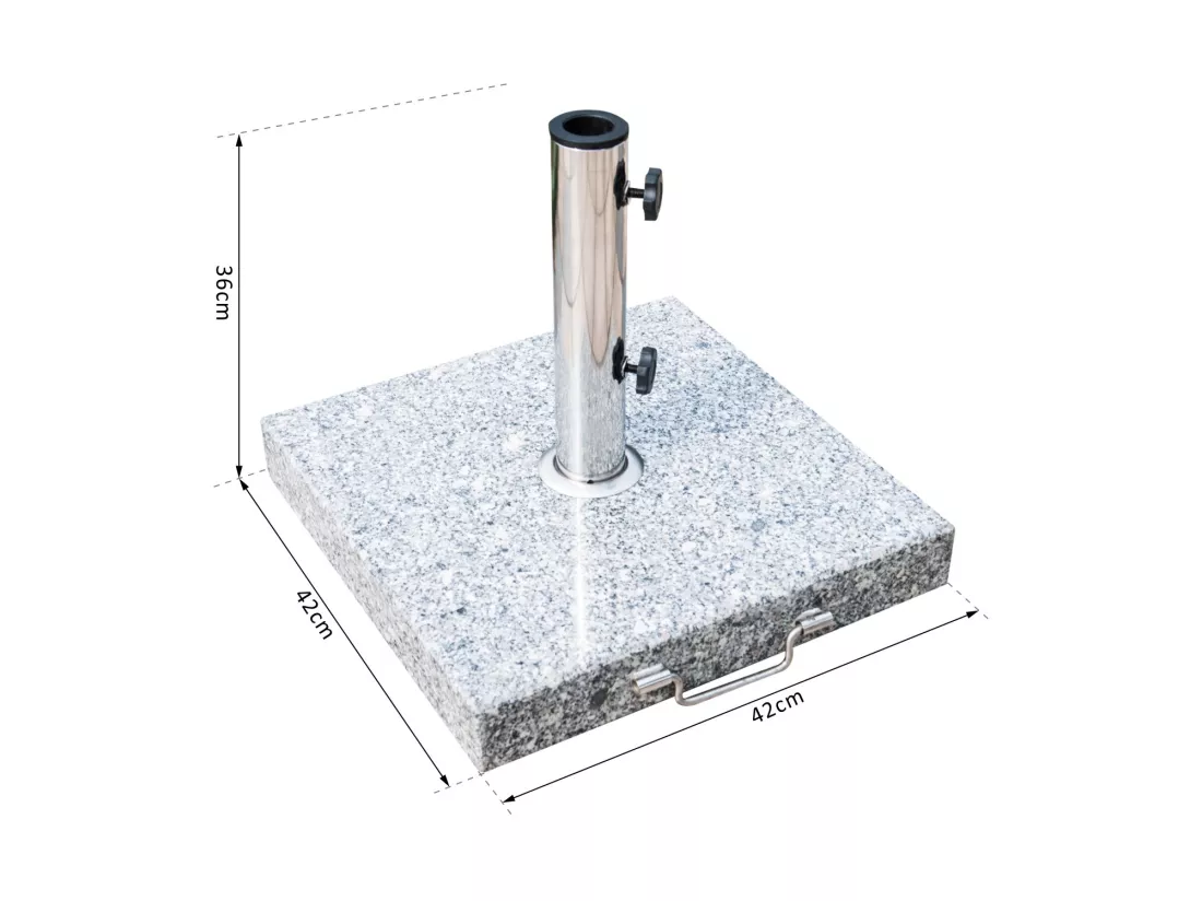 Pied/base de parasol granite gris poignée et roulettes compatible pied parasol Ø 35/38/48 mm