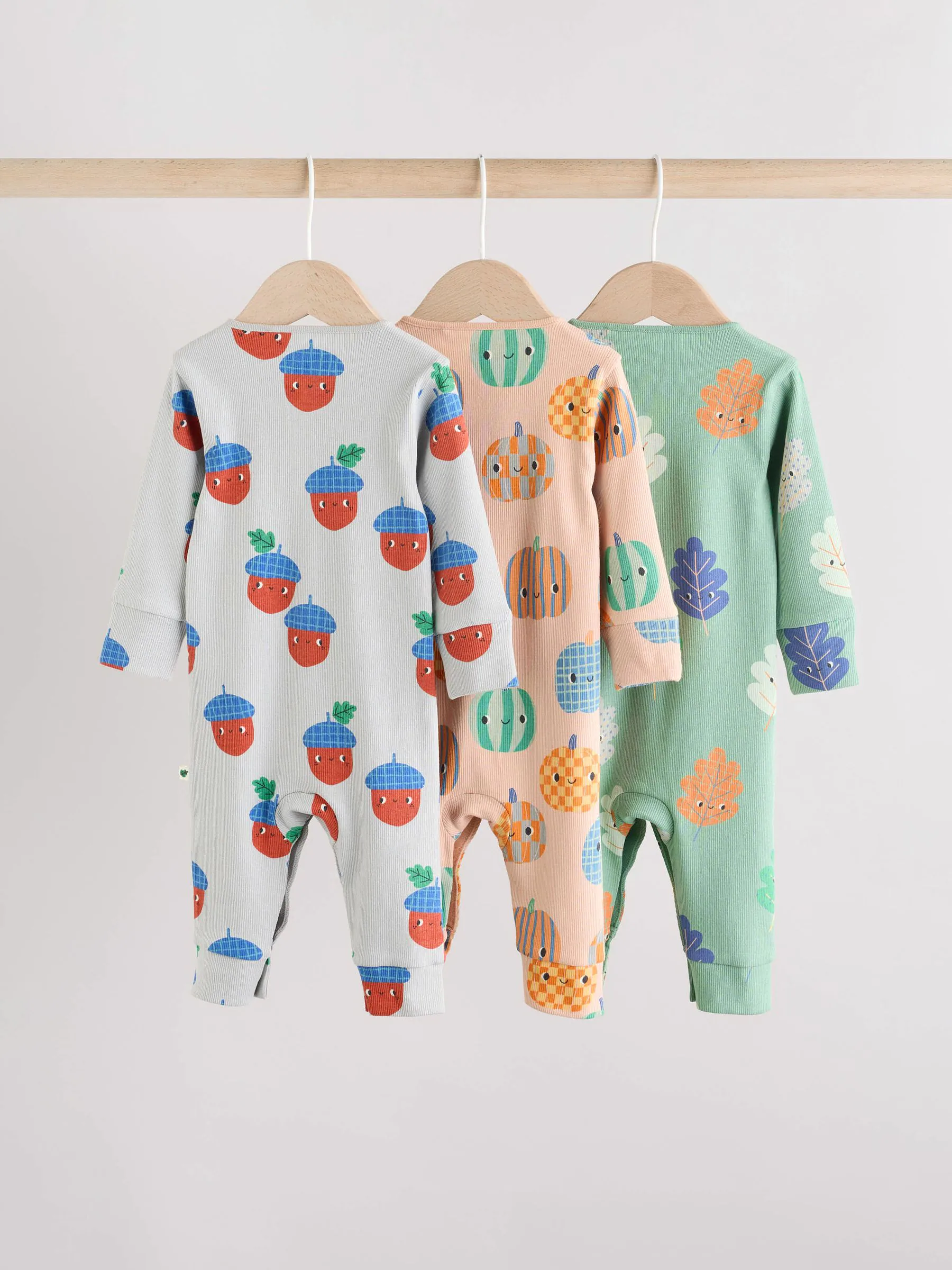 Groen - Verpakking van 3 baby pyjama's zonder voetjes met herfstpompoen (0mnd-3jr)