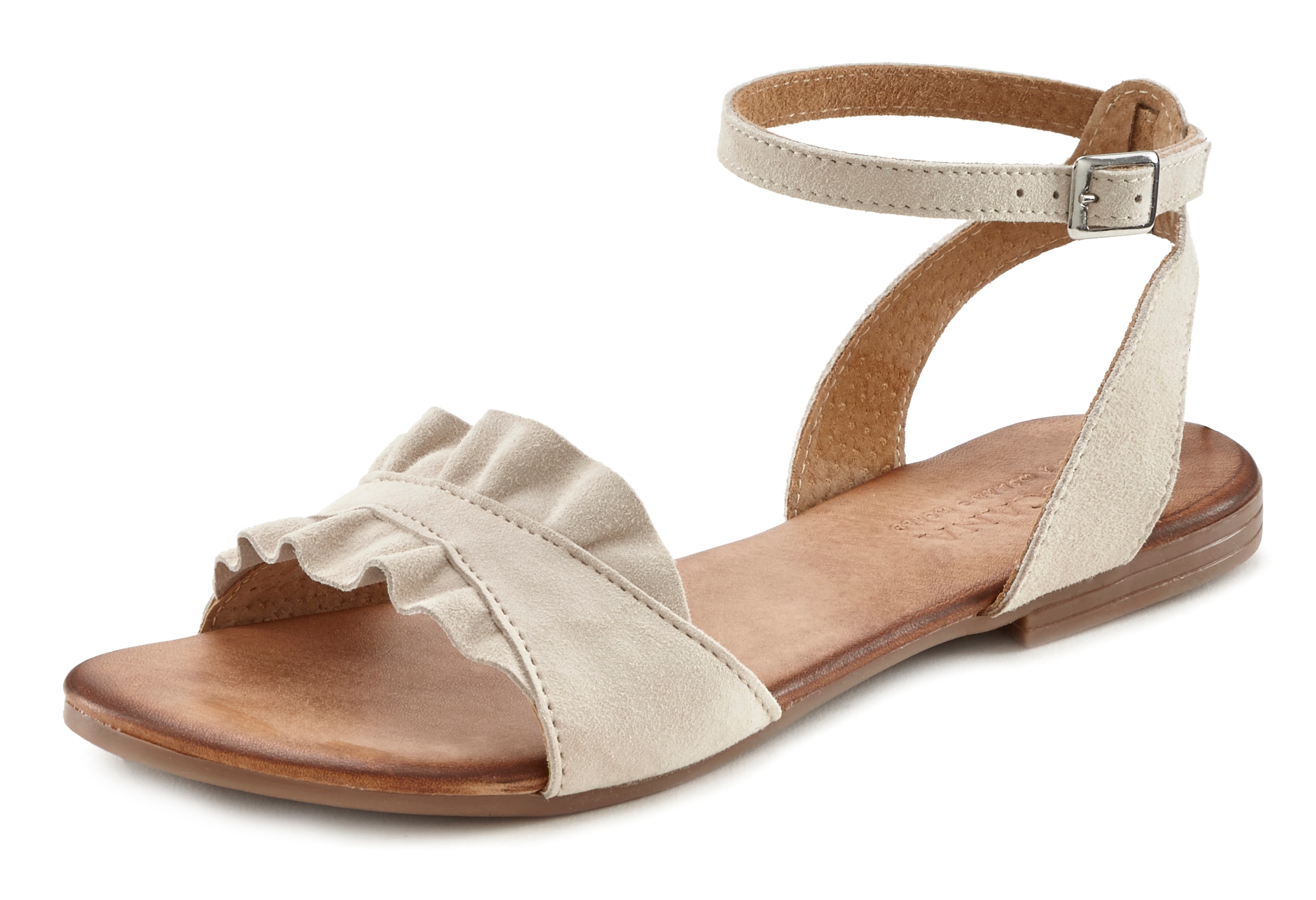 LASCANA Sandale »Sommerschuh«  Sandalette, Sommerschuh aus hochwertigem Leder mit kleinen Rüschen