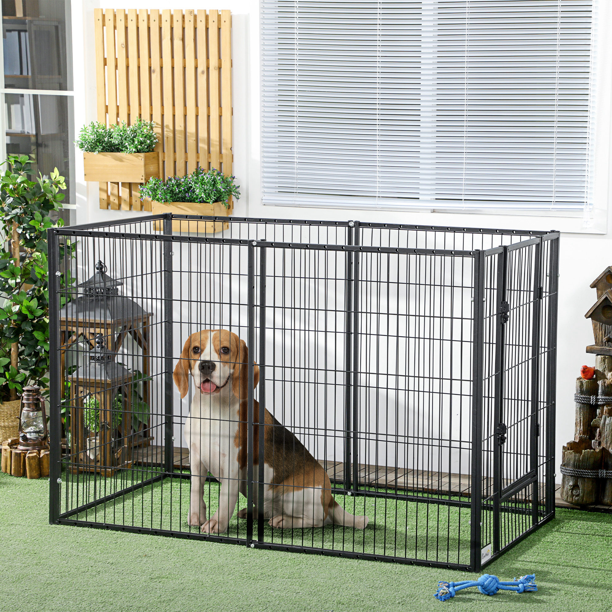Cercado para cães PawHut com 6 painéis, cerca metálica para animais de estimação com largura ajustável e estrutura de aço, 82,5-150x79x101 cm, preto.