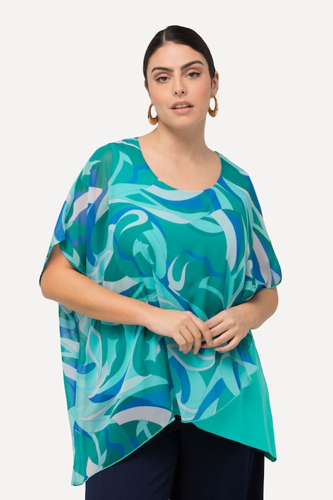 Tunika, Chiffon-Überwurf, Rundhals, Halbarm