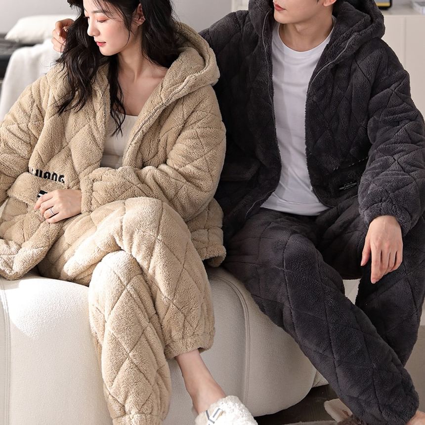 Jeony - Bijpassende loungewearset voor koppels: koraalfleece jack met capuchon en broek