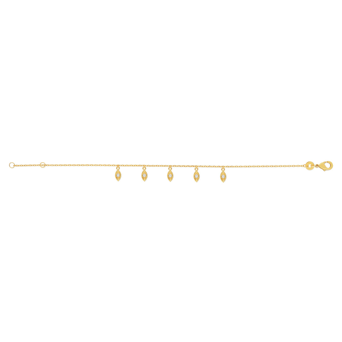 Bracelet plaqué or jaune, motif feuille zirconias 18 cm
