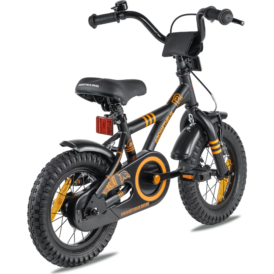 PROMETHEUS BICYCLES® Kinderfahrrad 12 in Schwarz Matt & Orange ab 3 Jahre mit Stützräder