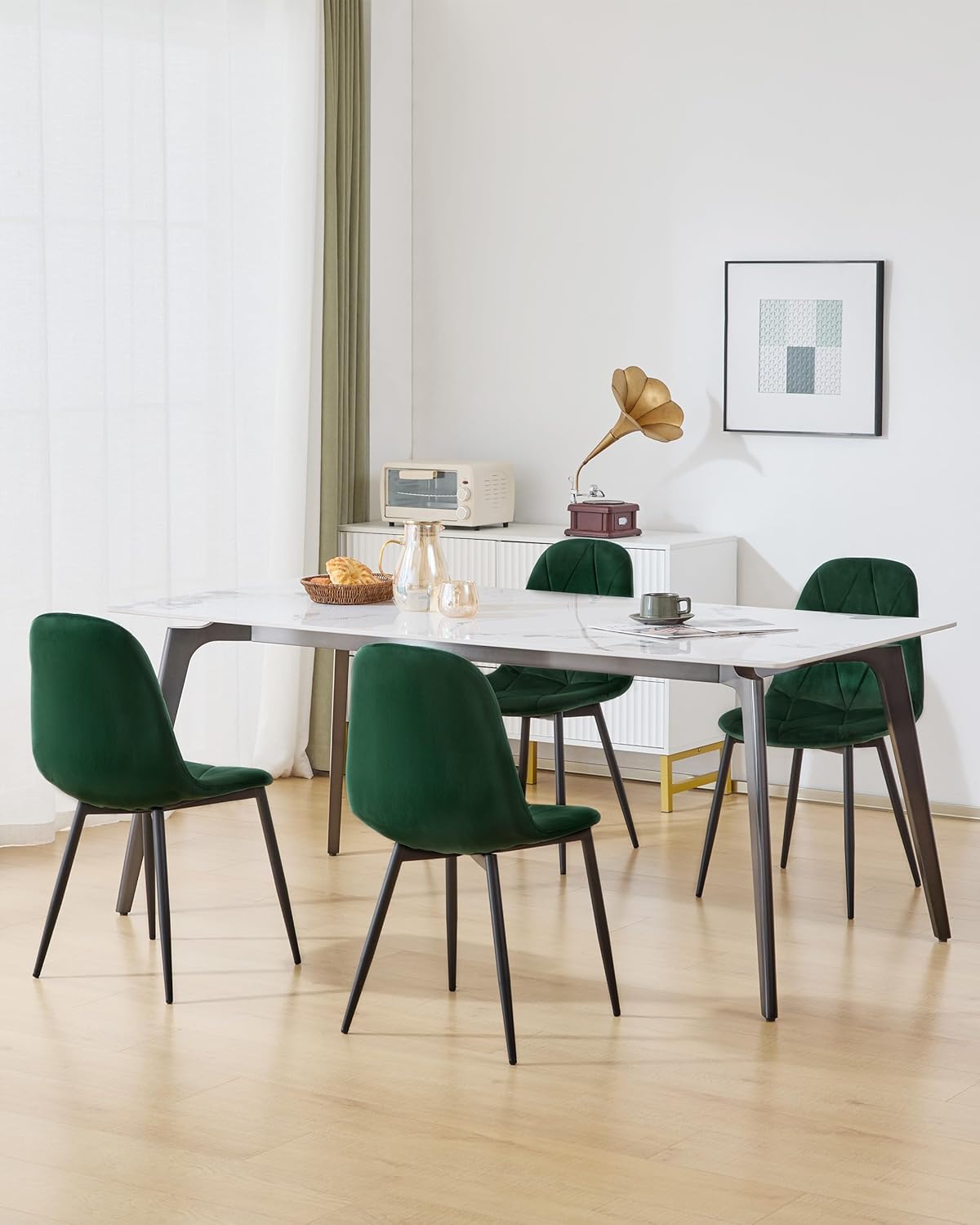 Lestarain Esszimmerstühle 4er Set mit Rückenlehne, für Esszimmer Küche Wohnzimmer, Küchenstühle gepolstert mit Samtbezug, aus Metall, ergonomisches Design, Dunkelgrün