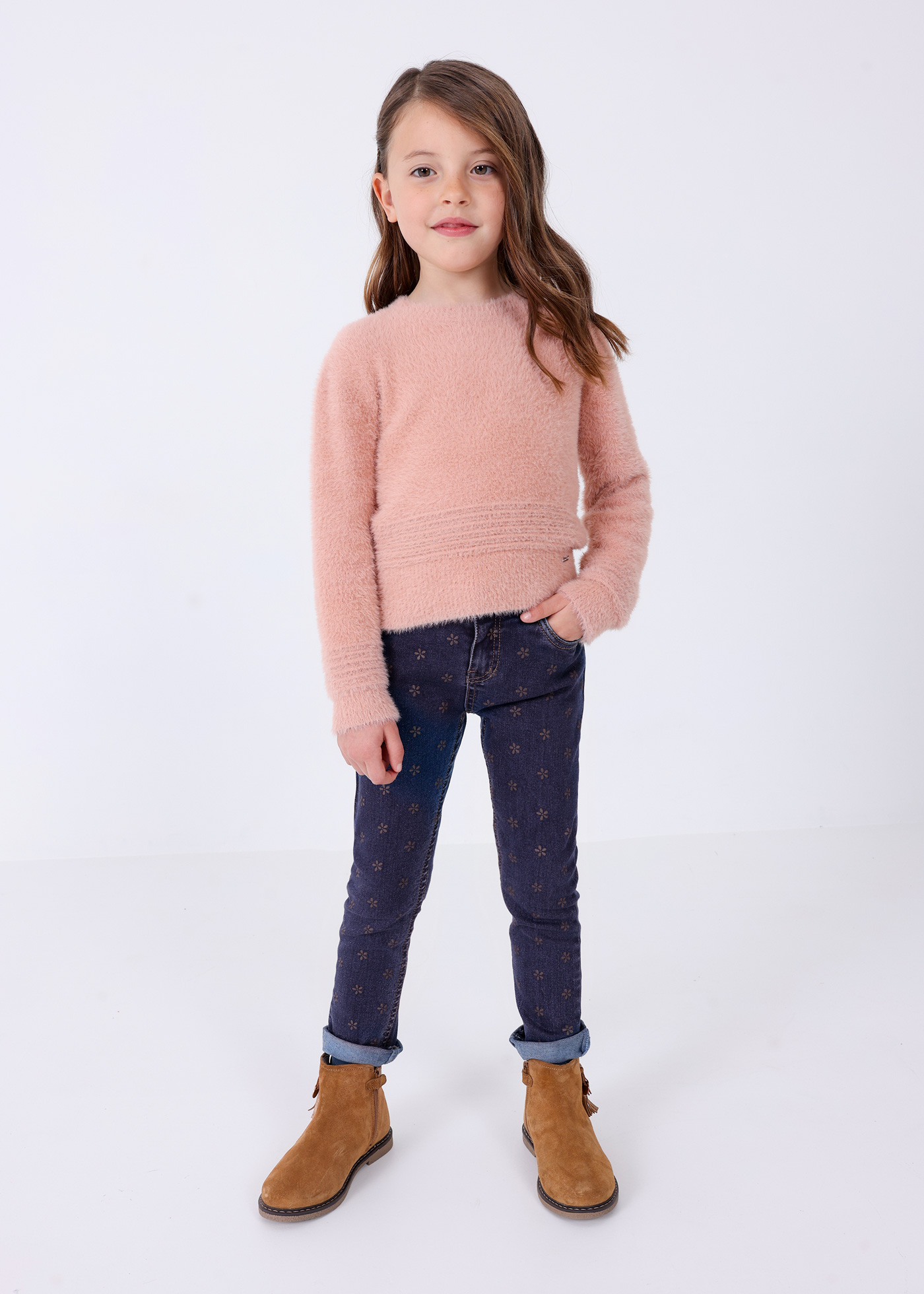 Calça jeans skinny estampada para meninas