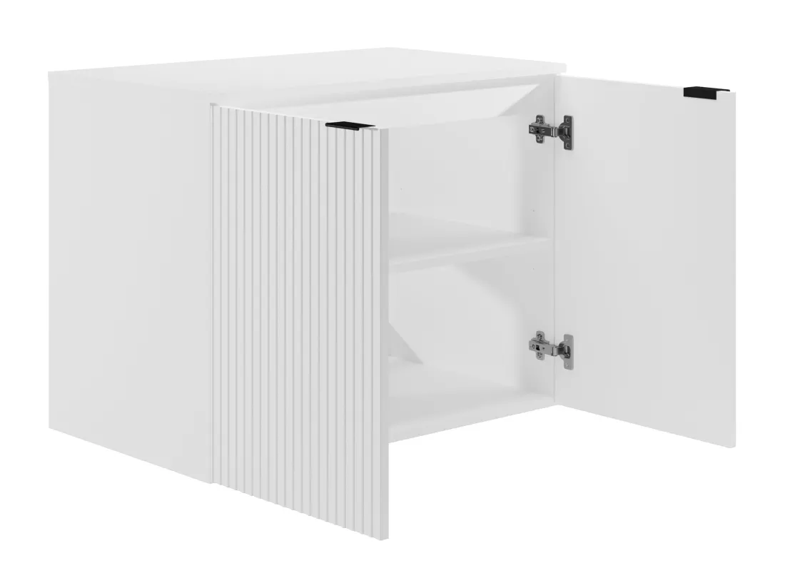 Meuble sous vasque suspendu strié avec planche - Blanc - 80 cm - PARMIZA