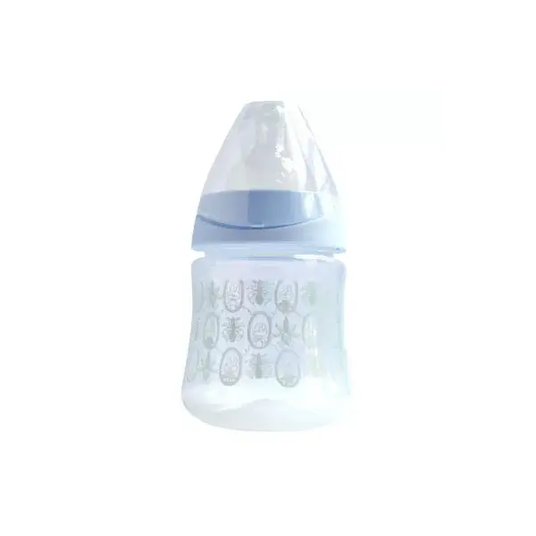 Mamadeira anticólica Bébisol de silicone, gargalo largo, 0-36 meses, coelhinhos brancos, 150ml