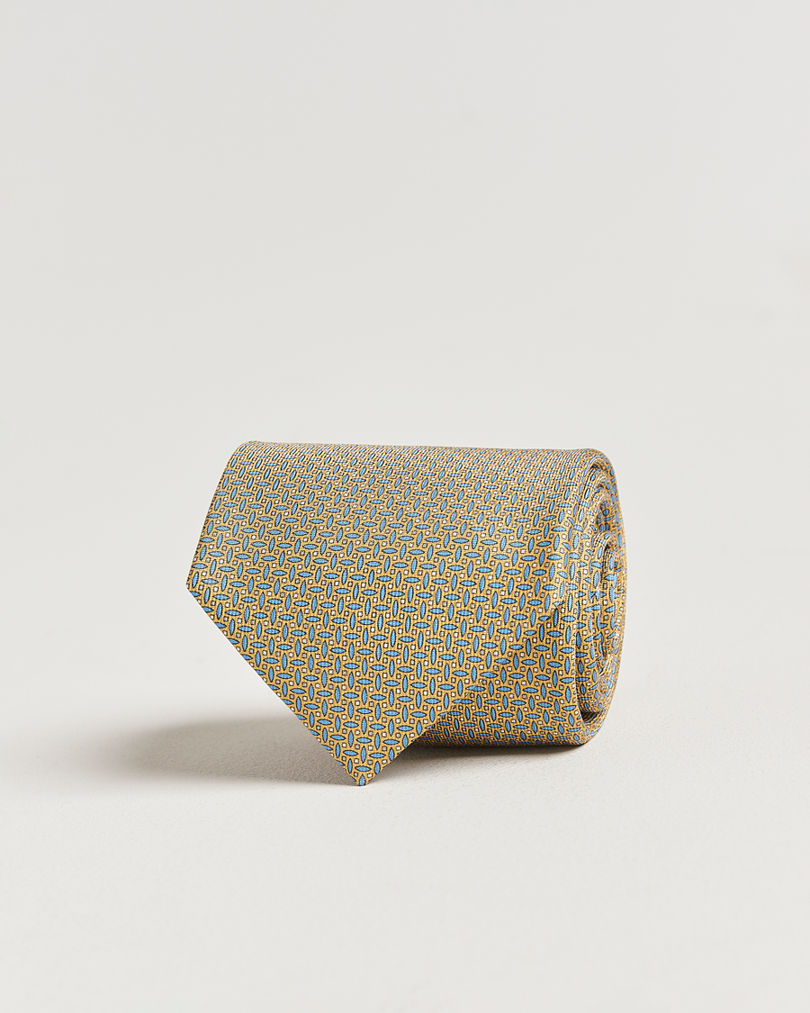 Brioni Printed Silk Tie Yellow