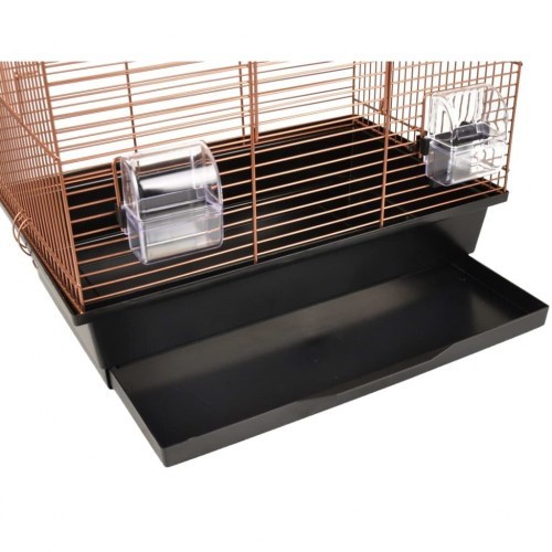 Gaiola de metal para pássaros com 3 portas, cor cobre.