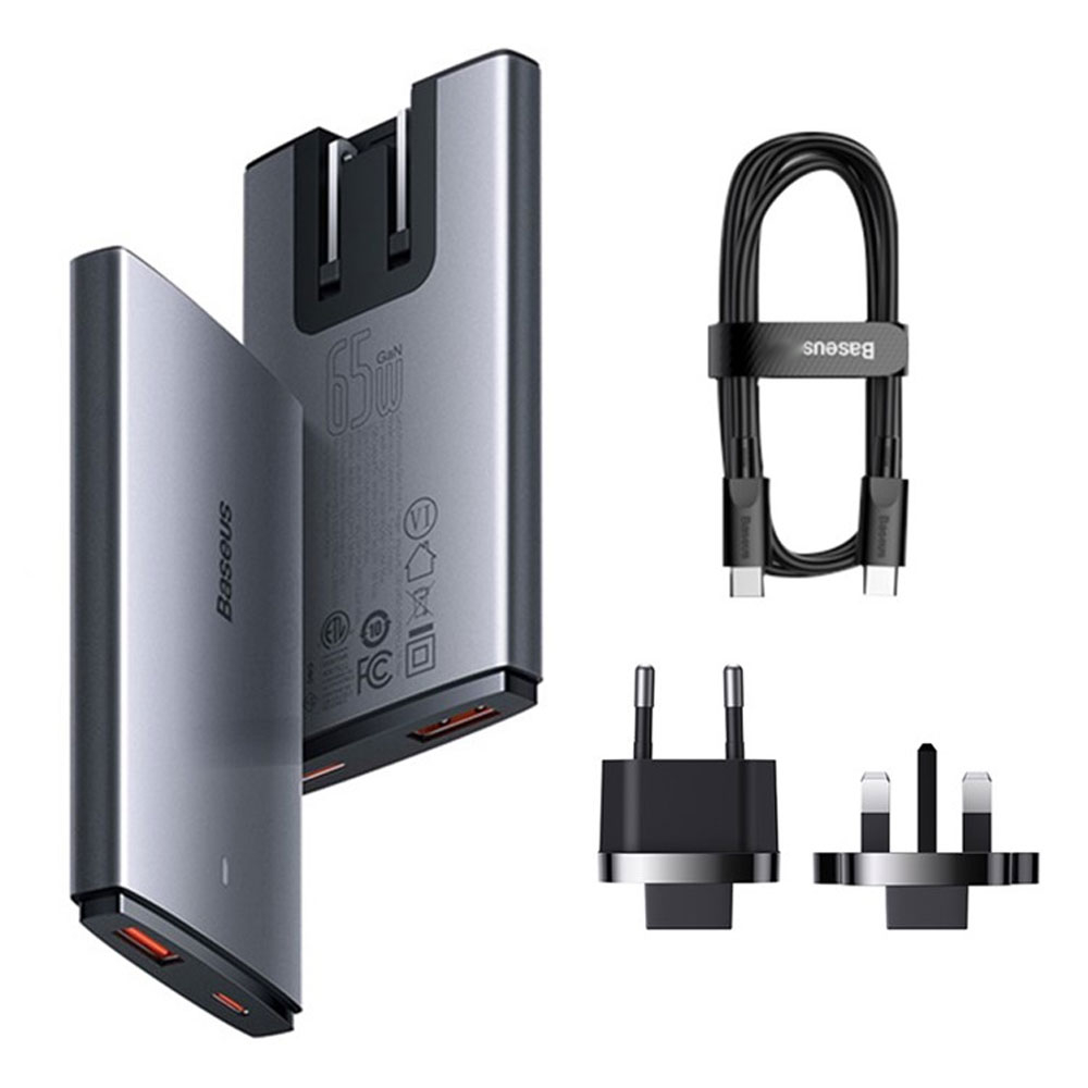 (65W) GaN5 Pro Ultra Slim USB C / USB A Ladegerät Fast Charge Netzteil inkl. USB C Ladekabel   Adapter Stecker EU / UK / US - Schwarz
