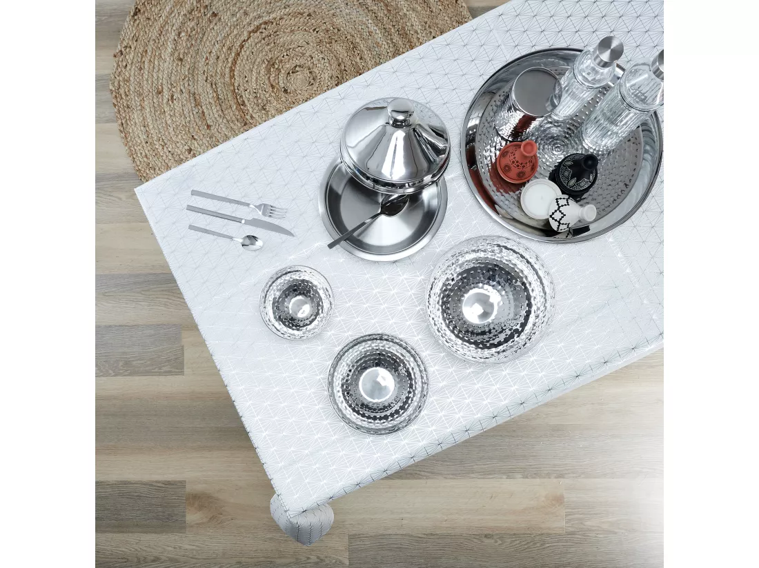 Nappe Motif Geometrique Argente 140x250cm