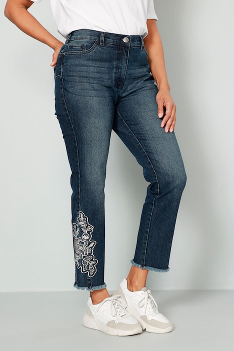 7/8-Jeans, Slim Fit, Saum-Stickerei, 5-Pocket
