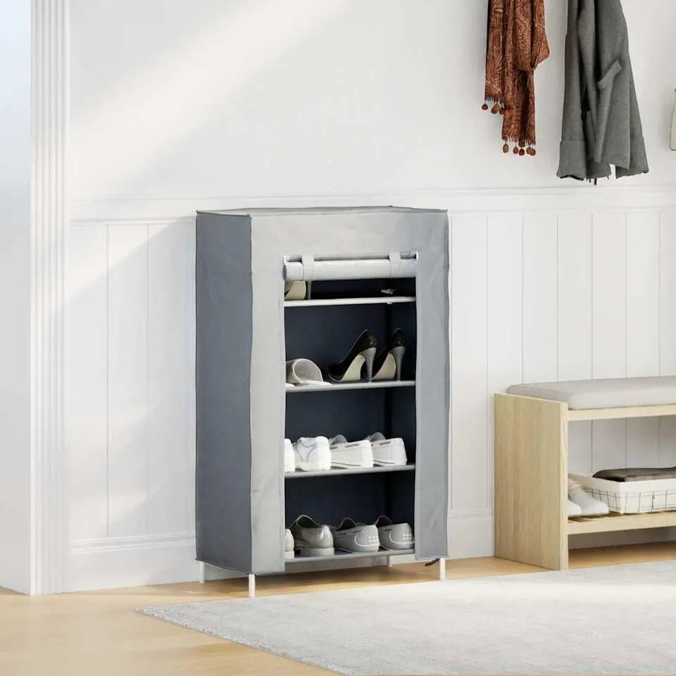 vidaXL - 4-laags Schoenenkast 8 paar grijs - Stof - 60,5x30x97 cm