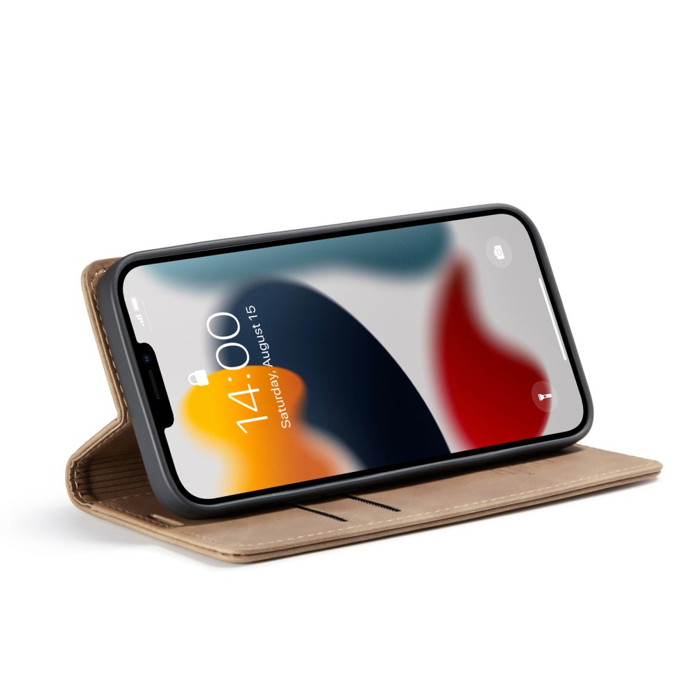 iPhone 13 Pro Leder Tasche Flip Wallet Etui mit Kartenfächern - Hellbraun