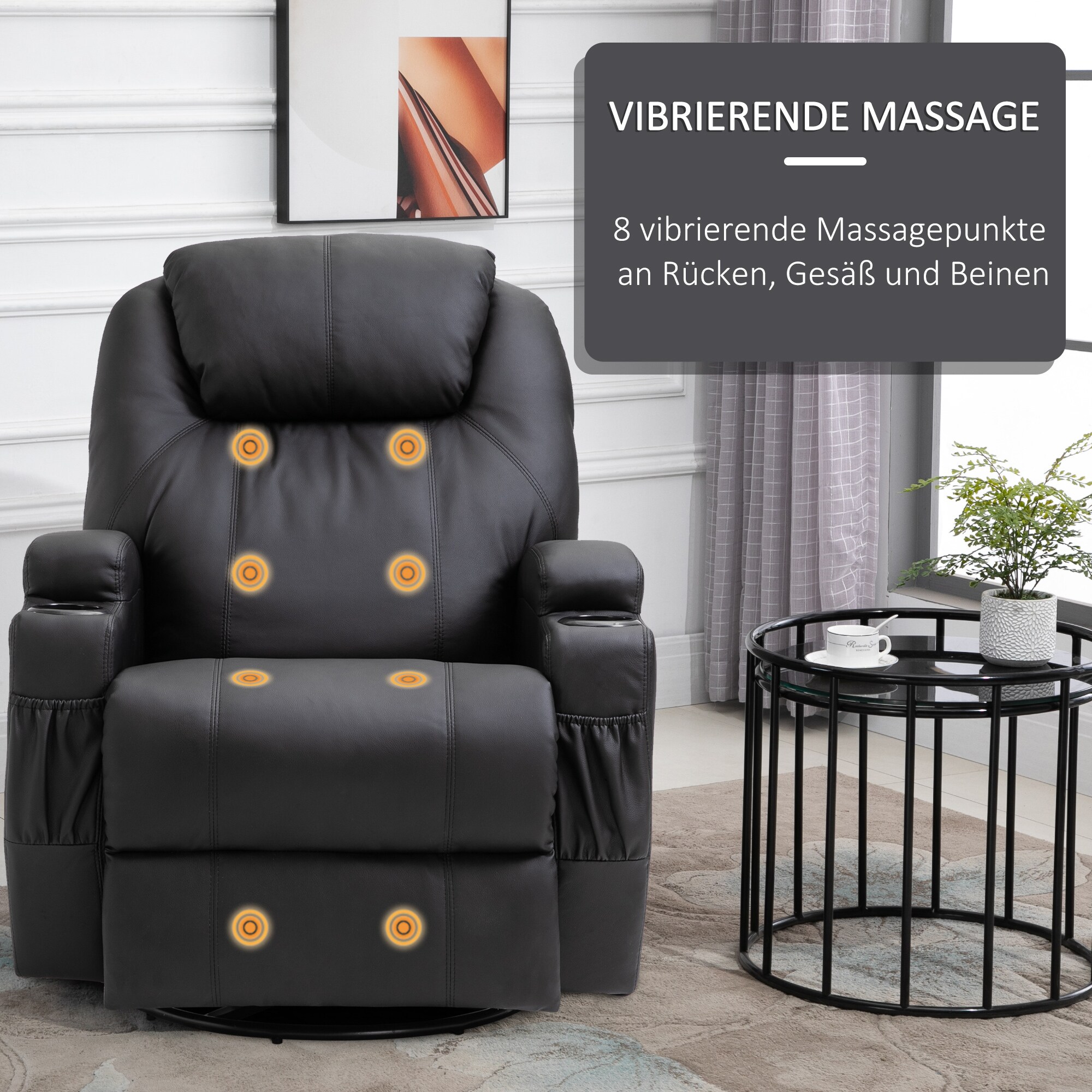 HOMCOM Massagesessel mit Liegefunktion 84 x 92 x 109 cm (BxTxH)