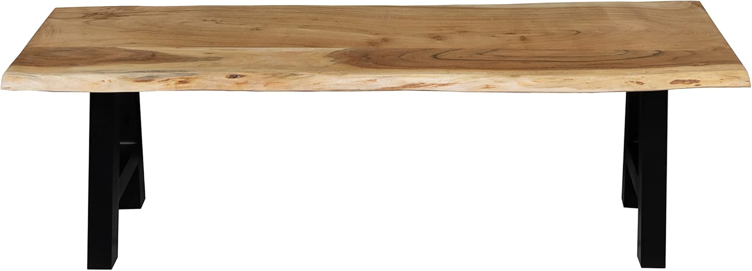 SAM Esszimmerbank 160x42 cm Quintus, Akazienholz massiv & naturfarben, echte Baumkante, Baumkantenbank mit A-Gestell Schwarz, Sitzbank mit 26 mm Platte