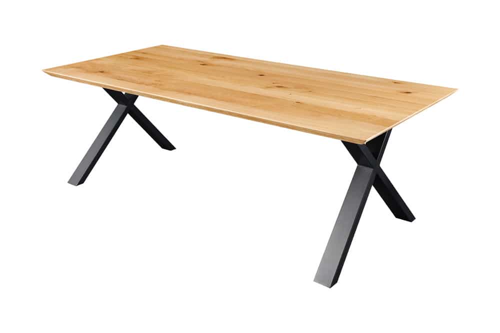 Massivholz Esstisch WILD OAK 160cm natur Wildeiche Schweizer Kante X-Gestell