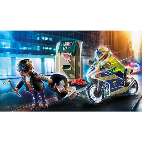 Police policier avec moto et voleur Playmobil City Action 70572