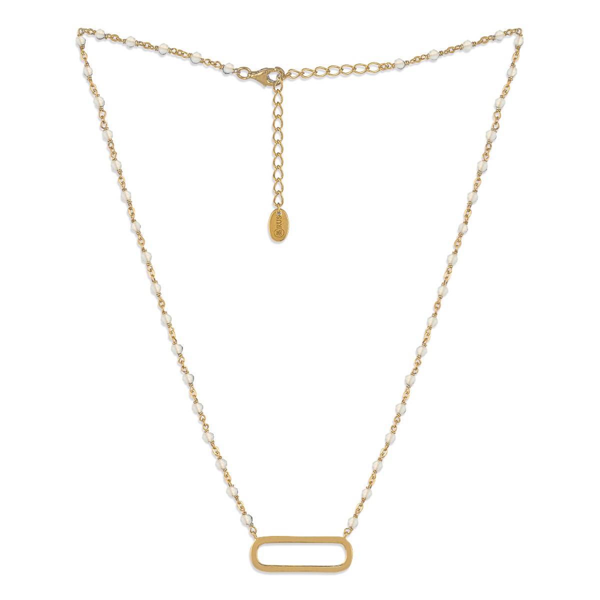 Collier Argent Doré Lingot Et Pierres Naturelles Blanches