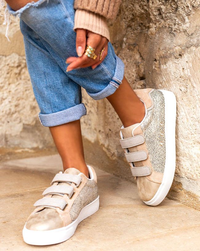 Basket femme beige à scratch - Lana