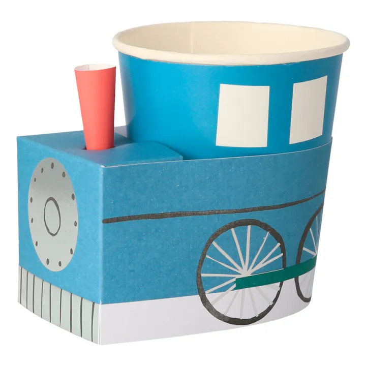 Meri Meri Gobelets en carton train en 6 couleurs - Set de 8 | Vert kaki