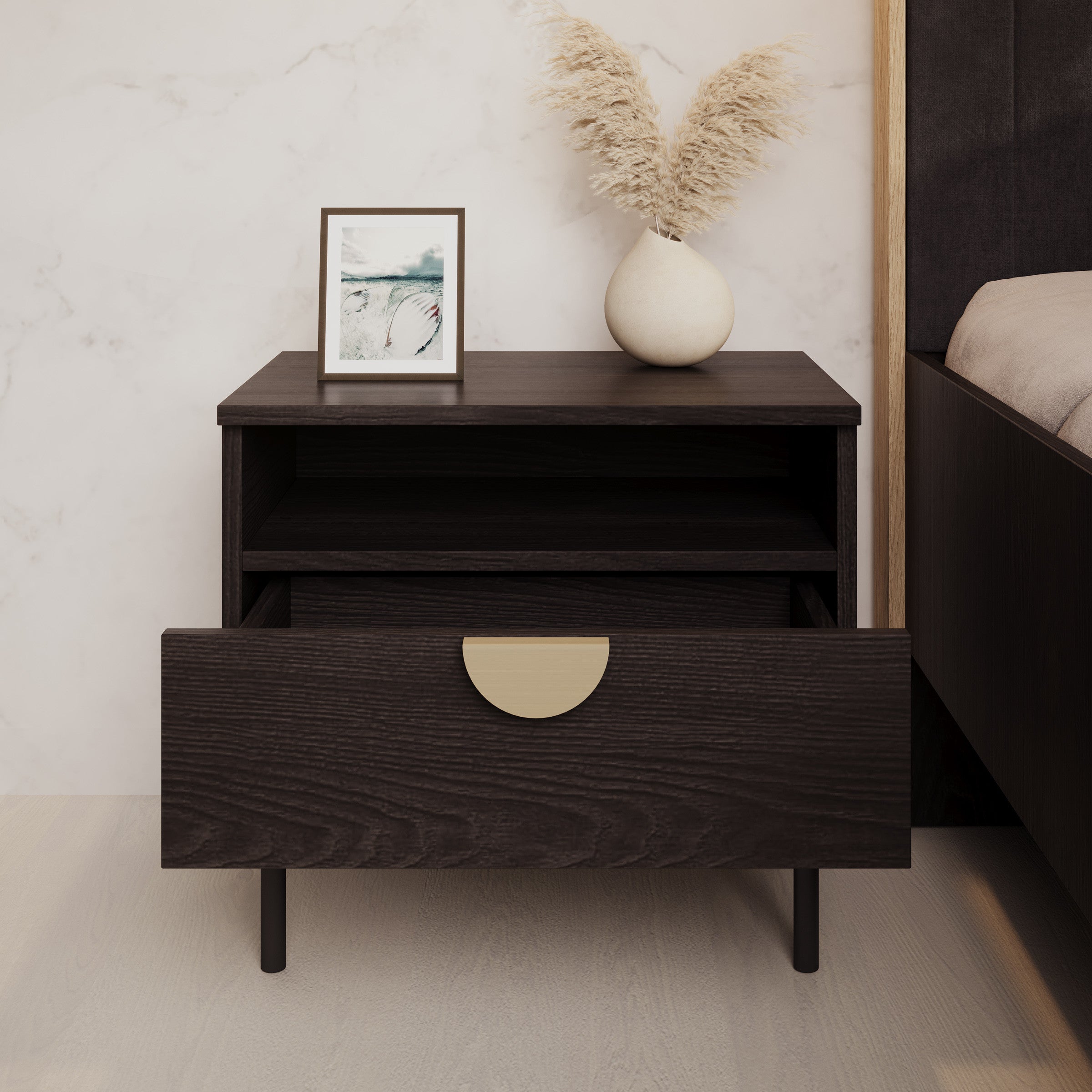 Monor - Nachtkastje set van 2 - Zwart - 50x35x46 cm