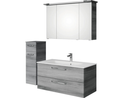Pelipal Kumba badkamermeubelset, BxHxD 137 x 200 x 50 cm, grafiet getextureerde fronten, 4-delige set met mineraal gegoten wastafel en badmeubel, 99.1070125191