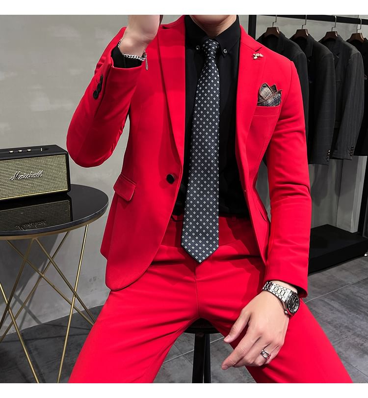 Blueforce - Set: Effen blazer met één knoop + Hoge taille rechte broek