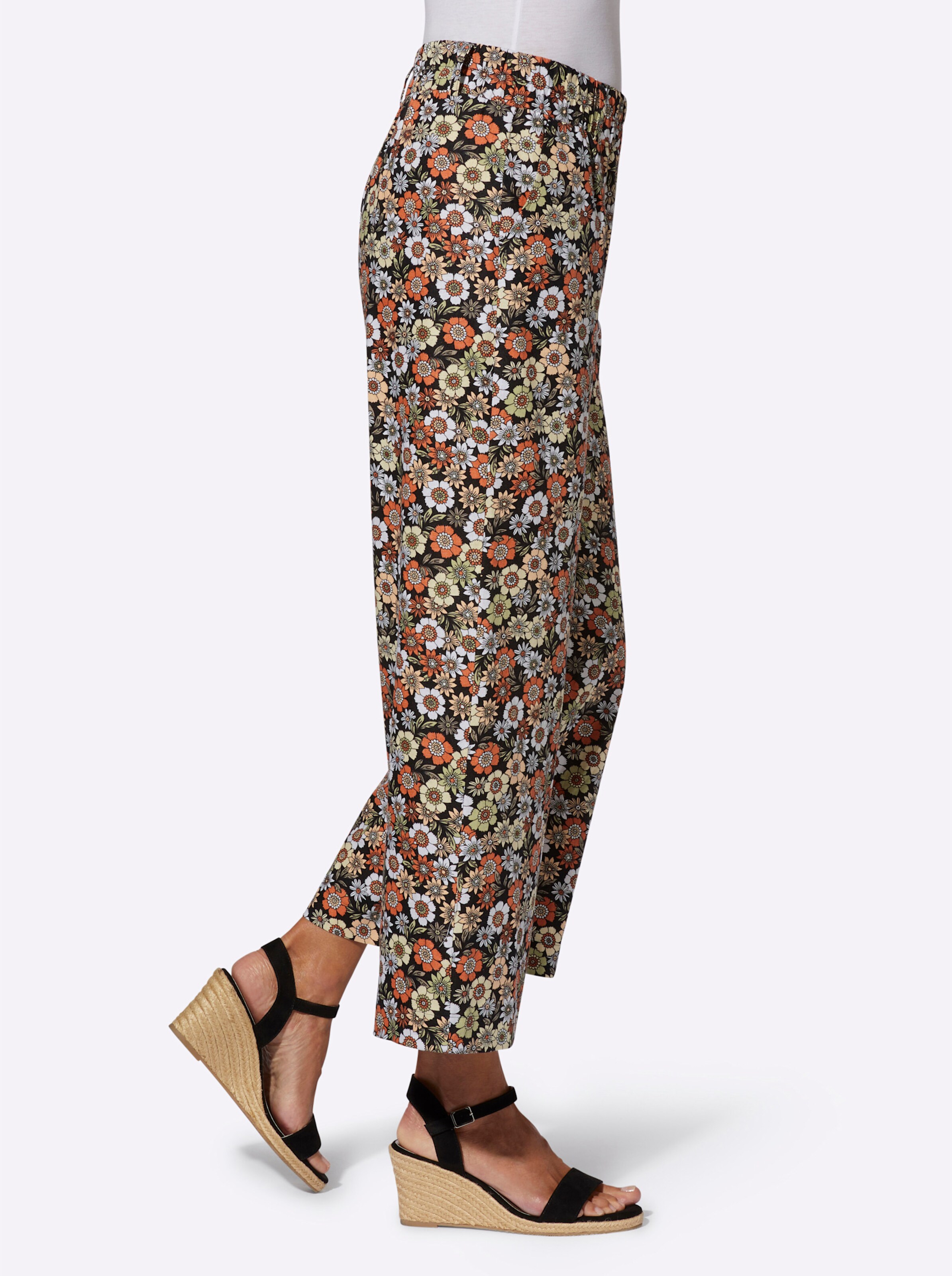 Culotte in schwarz-papaya-bedruckt