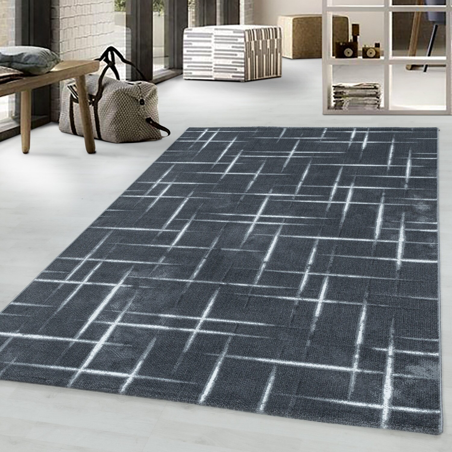 Designer Kurzflor Teppich modern design Wohnzimmer meliert kariert Höhe 9 mm