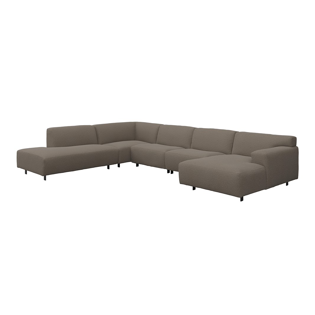 Vesta U-sofa Sjeselong høyre, 3-seter og åpen ende venstre. Big hjørnemodul, Tekstil Gianni Grey, sort metallben 10 cm, Comfort CM