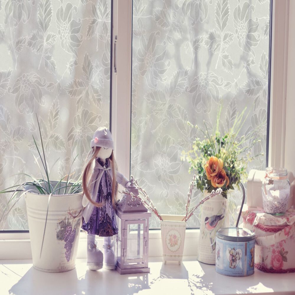 VINDUSFILM D-C-FIX DAMAST BLOMSTER TRANSPARENT SELVKLEBENDE