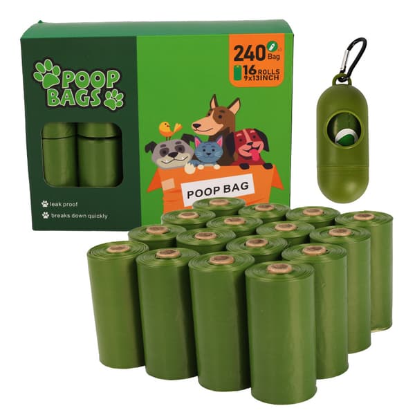 INF Biologisk nedbrytbare hundebæsjposer - dispenser - Armégrønn  16-piece