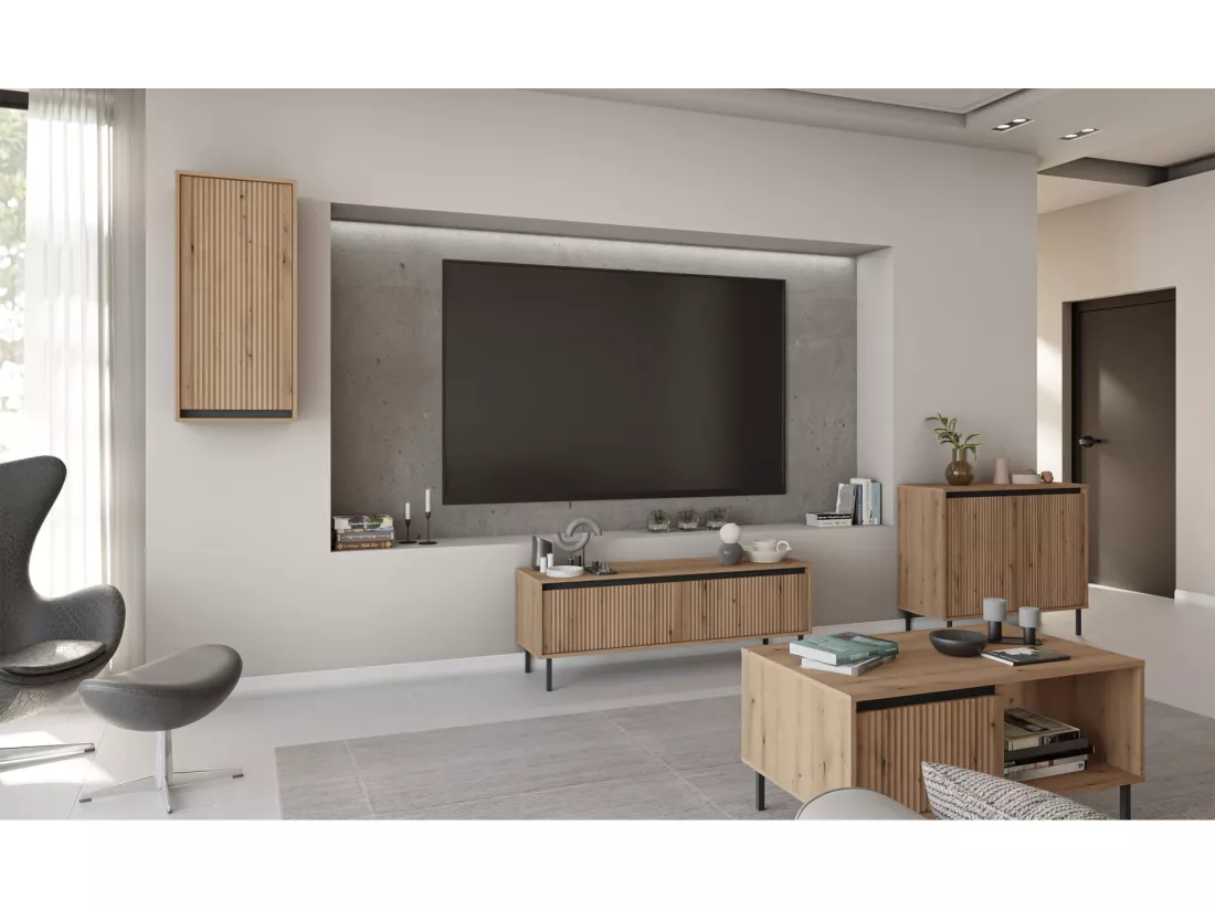 Meuble suspendu avec façade striée - 46 cm -chêne evoke - OSAKA