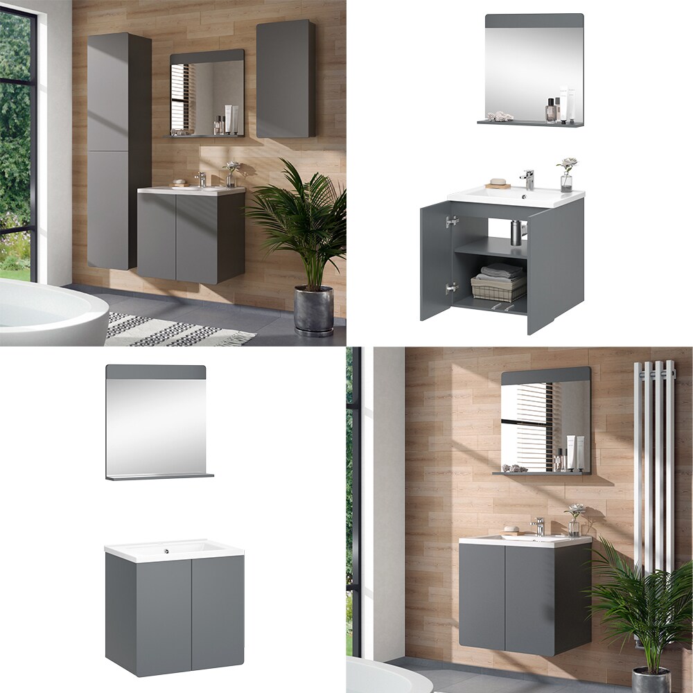 Vicco Badmöbel-Set Izan Grau modern Waschtischunterschrank Waschbecken Badspiegel