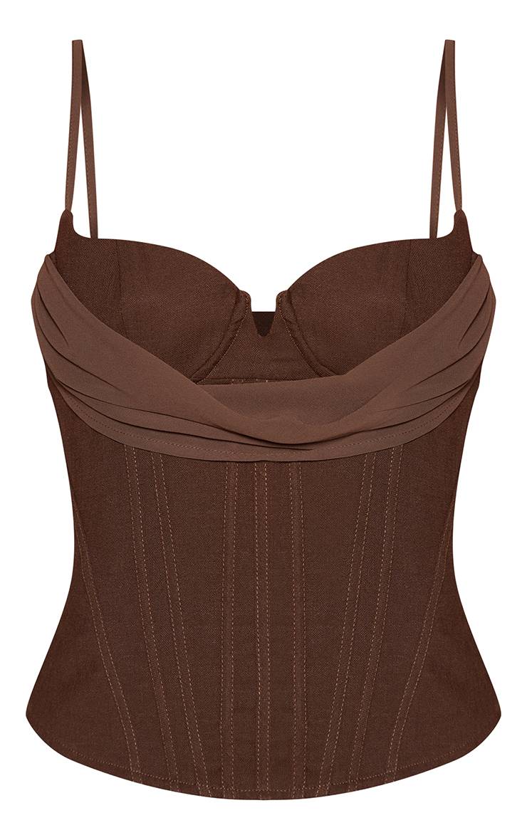 Dark Chocolate Corset Tissé À Détail Superposé Sur Le Buste