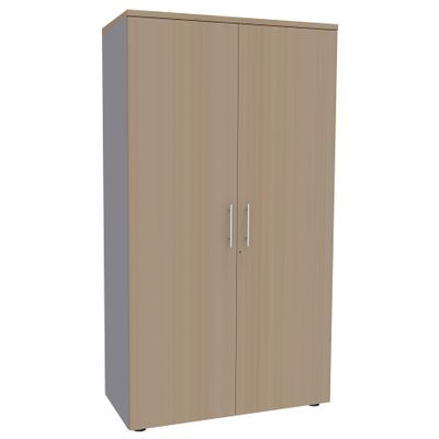 Armoire haute IDRA/DUAL - H180 x L80 x P47 - 2 portes - Corps alu - Portes et dessus imitation Chêne Clair