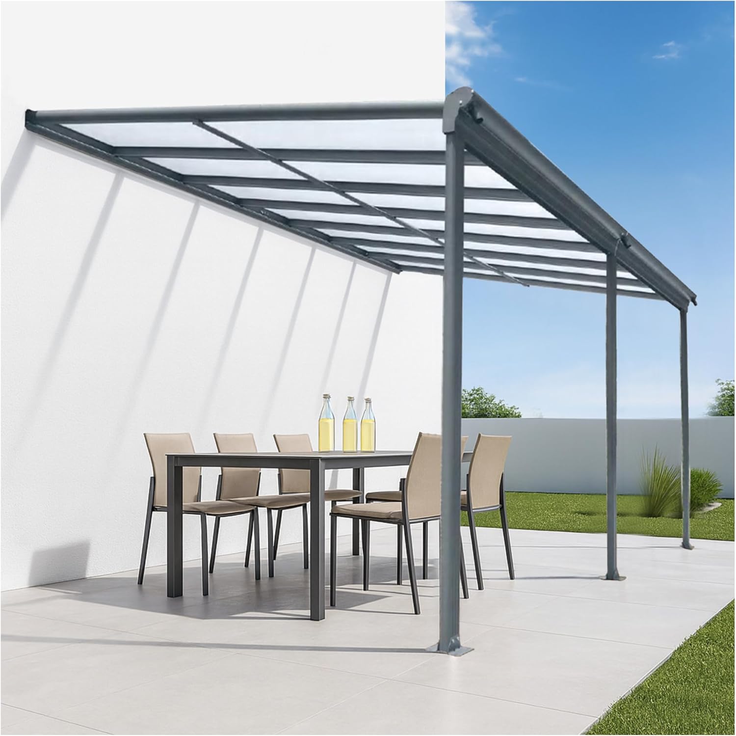 Terrassendach Aluminium transparentes Dach | Terrassenüberdachung Veranda grau 435 x 300 cm