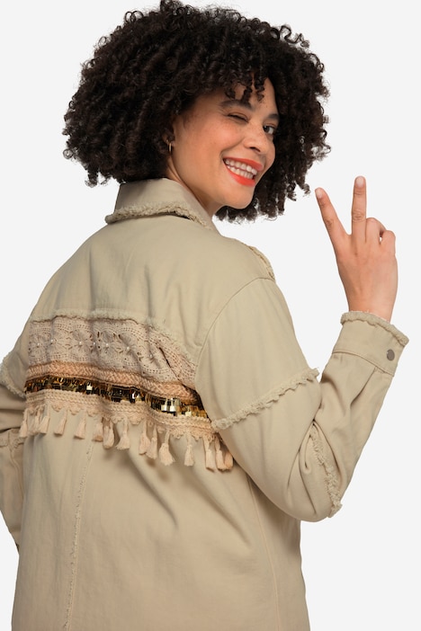 Jacke, modische Verzierungen, Hemdkragen, Langarm