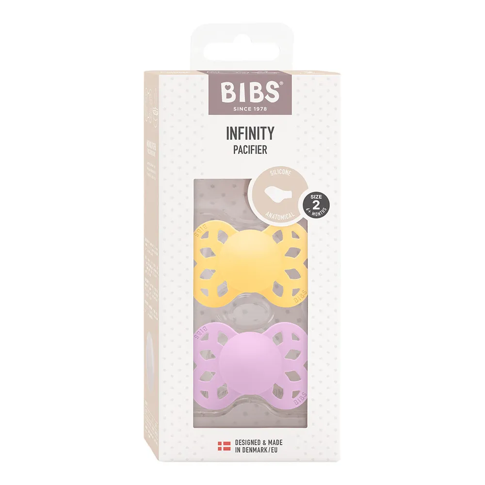 BIBS Infinity Anatomisk Silicone Pale Butter/Violet Sky 2 pak - flere størrelser